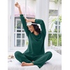 Ekouaer Lounge Sets for Women Ribbed Knit Long Sleeve 2 Piece Pajama Sets(Dark Green)