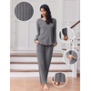 Ekouaer Lounge Sets for Women Ribbed Knit Long Sleeve 2 Piece Pajama Sets(Grey)