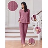 Ekouaer Lounge Sets for Women Ribbed Knit Long Sleeve 2 Piece Pajama Sets(Purple Red)