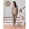 Ekouaer Lounge Sets for Women Ribbed Knit Long Sleeve 2 Piece Pajama Sets(Tea Grey)