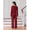 Ekouaer Lounge Sets for Women Ribbed Knit Long Sleeve 2 Piece Pajama Sets(Wine Red)