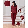 Ekouaer Lounge Sets for Women Ribbed Knit Long Sleeve 2 Piece Pajama Sets(Wine Red)