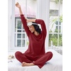 Ekouaer Lounge Sets for Women Ribbed Knit Long Sleeve 2 Piece Pajama Sets(Wine Red)