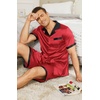 Ekouaer Men Silk Pajamas Set 2 Pieces Satin Pj Button Down Loungewear Sets(01 Red)