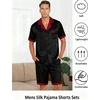Ekouaer Men Silk Pajamas Set 2 Pieces Satin Pj Button Down Loungewear Sets(Black)