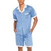 Ekouaer Men Silk Pajamas Set 2 Pieces Satin Pj Button Down Loungewear Sets(Blue)