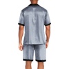 Ekouaer Men Silk Pajamas Set 2 Pieces Satin Pj Button Down Loungewear Sets(Blue Geometry)