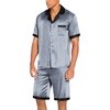 Ekouaer Men Silk Pajamas Set 2 Pieces Satin Pj Button Down Loungewear Sets(Blue Geometry)