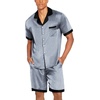 Ekouaer Men Silk Pajamas Set 2 Pieces Satin Pj Button Down Loungewear Sets(Blue Geometry)