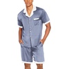 Ekouaer Men Silk Pajamas Set 2 Pieces Satin Pj Button Down Loungewear Sets(Blue Plaid)
