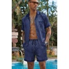 Ekouaer Men Silk Pajamas Set 2 Pieces Satin Pj Button Down Loungewear Sets(Blue Striped)