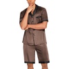 Ekouaer Men Silk Pajamas Set 2 Pieces Satin Pj Button Down Loungewear Sets(Brown)