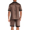 Ekouaer Men Silk Pajamas Set 2 Pieces Satin Pj Button Down Loungewear Sets(Brown)