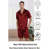 Ekouaer Men Silk Pajamas Set 2 Pieces Satin Pj Button Down Loungewear Sets(Burgundy Black)