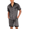 Ekouaer Men Silk Pajamas Set 2 Pieces Satin Pj Button Down Loungewear Sets(Dark Grey)