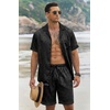 Ekouaer Men Silk Pajamas Set 2 Pieces Satin Pj Button Down Loungewear Sets(Floral Embossing)