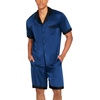 Ekouaer Men Silk Pajamas Set 2 Pieces Satin Pj Button Down Loungewear Sets(Navy Blue)