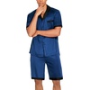 Ekouaer Men Silk Pajamas Set 2 Pieces Satin Pj Button Down Loungewear Sets(Navy Blue)