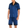Ekouaer Men Silk Pajamas Set 2 Pieces Satin Pj Button Down Loungewear Sets(Navy Blue)