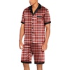 Ekouaer Men Silk Pajamas Set 2 Pieces Satin Pj Button Down Loungewear Sets(Red Plaid)