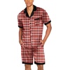 Ekouaer Men Silk Pajamas Set 2 Pieces Satin Pj Button Down Loungewear Sets(Red Plaid)