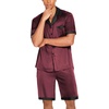 Ekouaer Men Silk Pajamas Set 2 Pieces Satin Pj Button Down Loungewear Sets(Wine Red)