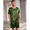 Ekouaer Mens Pajamas Set 2 Piece Silk Pjs Sets Button Down Loungewear(Army Green)