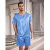Ekouaer Mens Pajamas Set 2 Piece Silk Pjs Sets Button Down Loungewear(Blue)