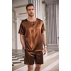 Ekouaer Mens Pajamas Set 2 Piece Silk Pjs Sets Button Down Loungewear(Brown)