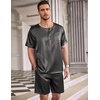Ekouaer Mens Pajamas Set 2 Piece Silk Pjs Sets Button Down Loungewear(Dark Gray)