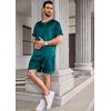 Ekouaer Mens Pajamas Set 2 Piece Silk Pjs Sets Button Down Loungewear(Green)