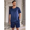 Ekouaer Mens Pajamas Set 2 Piece Silk Pjs Sets Button Down Loungewear(Navy Blue)