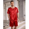 Ekouaer Mens Pajamas Set 2 Piece Silk Pjs Sets Button Down Loungewear(Red)