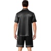 Ekouaer Mens Pajamas Set Silk Satin Pjs Short Sleeve Button Up Lounge Sets(Black)