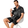 Ekouaer Mens Pajamas Set Silk Satin Pjs Short Sleeve Button Up Lounge Sets(Black)