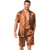 Ekouaer Mens Pajamas Set Silk Satin Pjs Short Sleeve Button Up Lounge Sets(Brown)