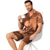 Ekouaer Mens Pajamas Set Silk Satin Pjs Short Sleeve Button Up Lounge Sets(Brown)
