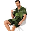 Ekouaer Mens Pajamas Set Silk Satin Pjs Short Sleeve Button Up Lounge Sets(Dark Army Green)
