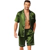 Ekouaer Mens Pajamas Set Silk Satin Pjs Short Sleeve Button Up Lounge Sets(Dark Army Green)
