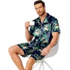 Ekouaer Mens Pajamas Set Silk Satin Pjs Short Sleeve Button Up Lounge Sets(Flamingo Green)