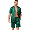 Ekouaer Mens Pajamas Set Silk Satin Pjs Short Sleeve Button Up Lounge Sets(Green)