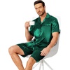 Ekouaer Mens Pajamas Set Silk Satin Pjs Short Sleeve Button Up Lounge Sets(Green)