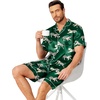 Ekouaer Mens Pajamas Set Silk Satin Pjs Short Sleeve Button Up Lounge Sets(Green Leopard)