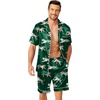 Ekouaer Mens Pajamas Set Silk Satin Pjs Short Sleeve Button Up Lounge Sets(Green Leopard)