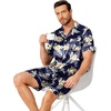 Ekouaer Mens Pajamas Set Silk Satin Pjs Short Sleeve Button Up Lounge Sets(Hawaiian Flowers)