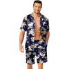 Ekouaer Mens Pajamas Set Silk Satin Pjs Short Sleeve Button Up Lounge Sets(Hawaiian Flowers)