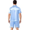 Ekouaer Mens Pajamas Set Silk Satin Pjs Short Sleeve Button Up Lounge Sets(Light Blue)