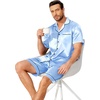 Ekouaer Mens Pajamas Set Silk Satin Pjs Short Sleeve Button Up Lounge Sets(Light Blue)
