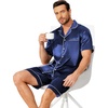 Ekouaer Mens Pajamas Set Silk Satin Pjs Short Sleeve Button Up Lounge Sets(Navy)
