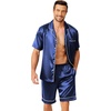 Ekouaer Mens Pajamas Set Silk Satin Pjs Short Sleeve Button Up Lounge Sets(Navy)